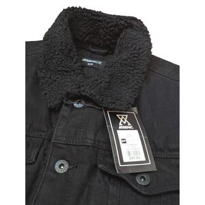 ARSENIC Men's S Black Sherpa Collar Denim Jacket Trucker Coat Button Front NWT